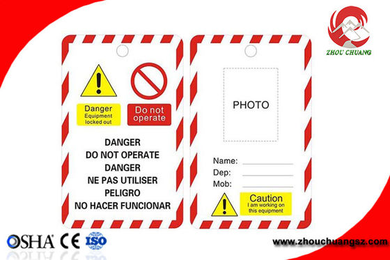 La etiqueta plástica de la seguridad por encargo del OEM marca etiquetas del PVC del cierre y señales de peligro con etiqueta proveedor
