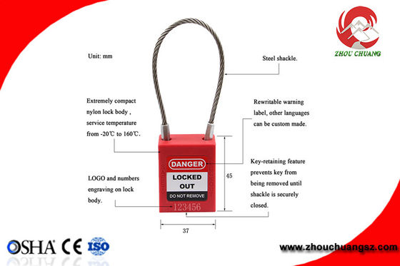 Cerradura del cable de la seguridad de Tagout del cierre, grillo de acero inoxidable de acero del cable de la cerradura 3m m del alambre del cable proveedor